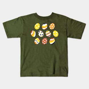 Egg Pattern | Yellow Orange Gray | Stripes Clouds Flowers Dots | Green Kids T-Shirt